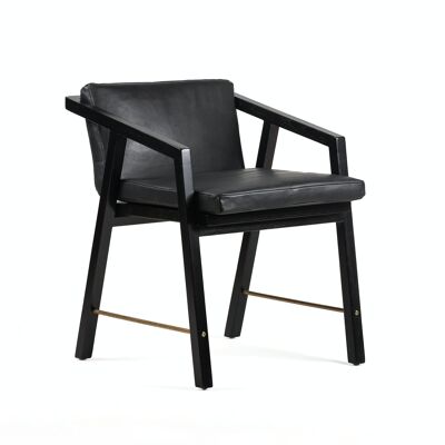 ARMCHAIR 51X54X70 WOOD/BLACK LEATHER/GOLDEN METAL TH2650720