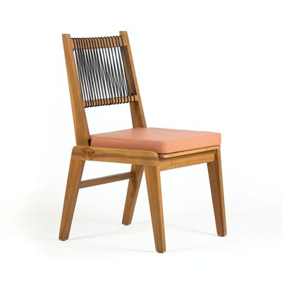 CHAIR 52X59X95 NATURAL TEAK WOOD/BLACK LEATHER/PEACH FABRIC TH2703600