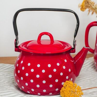 Hervidor de agua esmaltado Polka dot rojo 2,5L Isabelle Rose