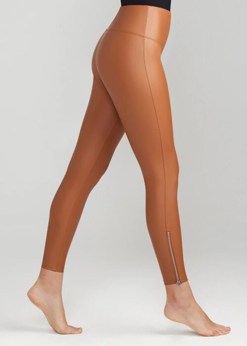 Faux Leather Shaping Legging with Side Zip