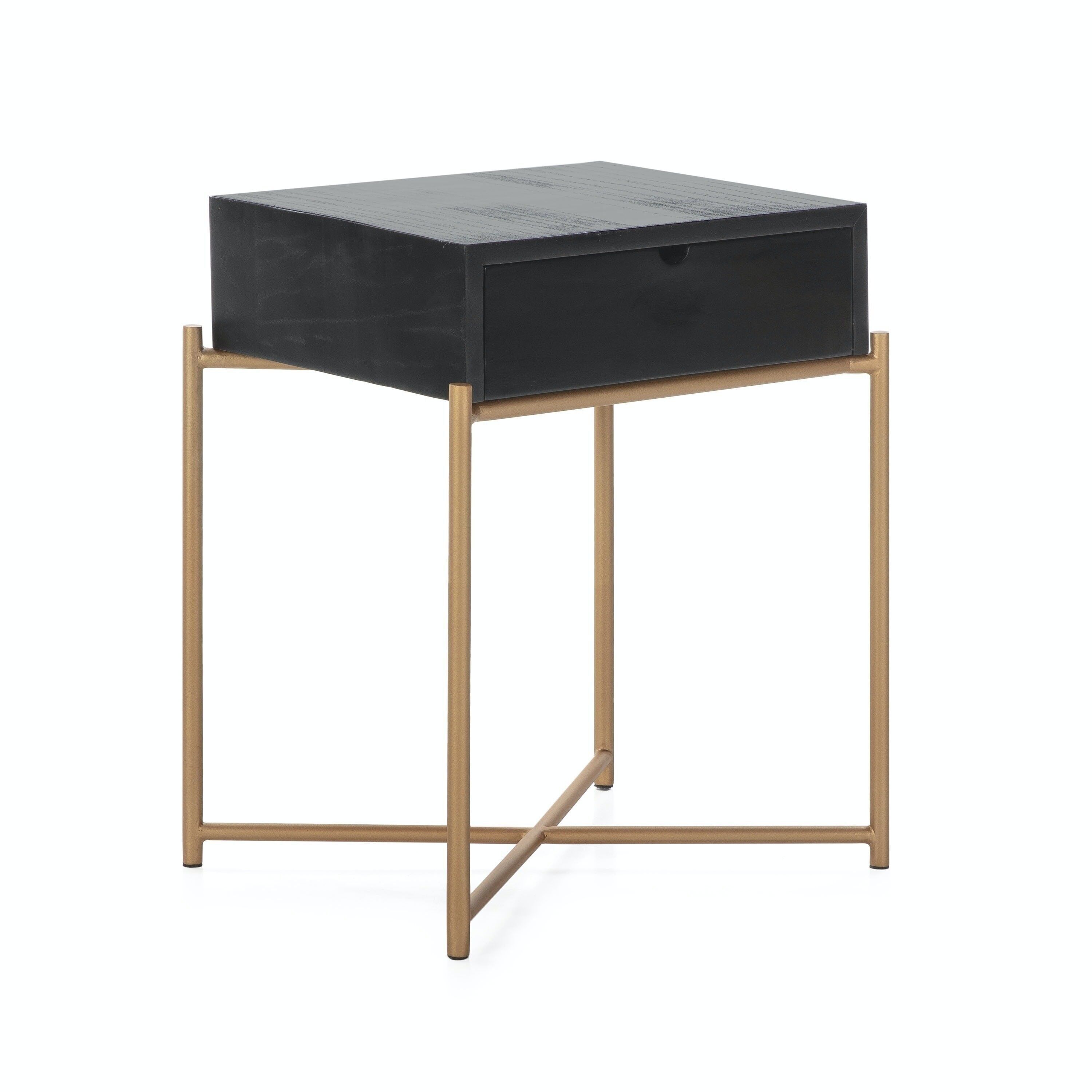 COMODINO 50X40X62 LEGNO NERO/METALLO ORO TH7400202