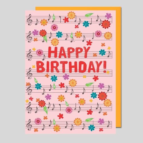 Bunte Geburtstagskarte mit Musiknoten