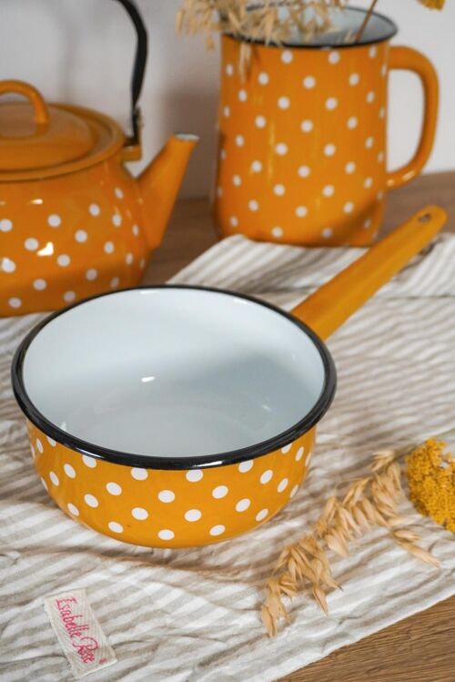 Enamel sauce pan Polka dot mustard 1,5L Isabelle Rose