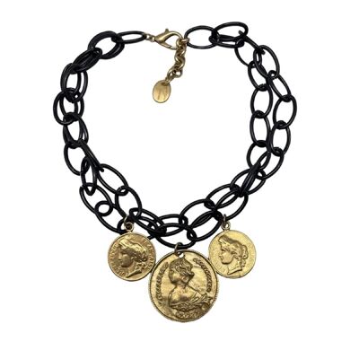 Collana nera con ciondoli moneta d'oro