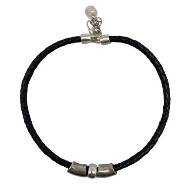 Collana intrecciata in pelle e argento