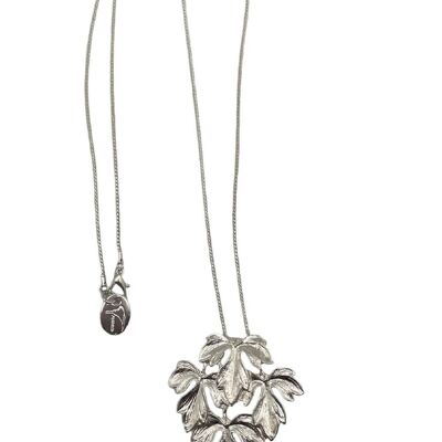 Lange Halskette mit Blättern und Pfeilen in Silber-Fuschia