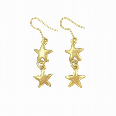 Boucle d'oreille double étoile dorée