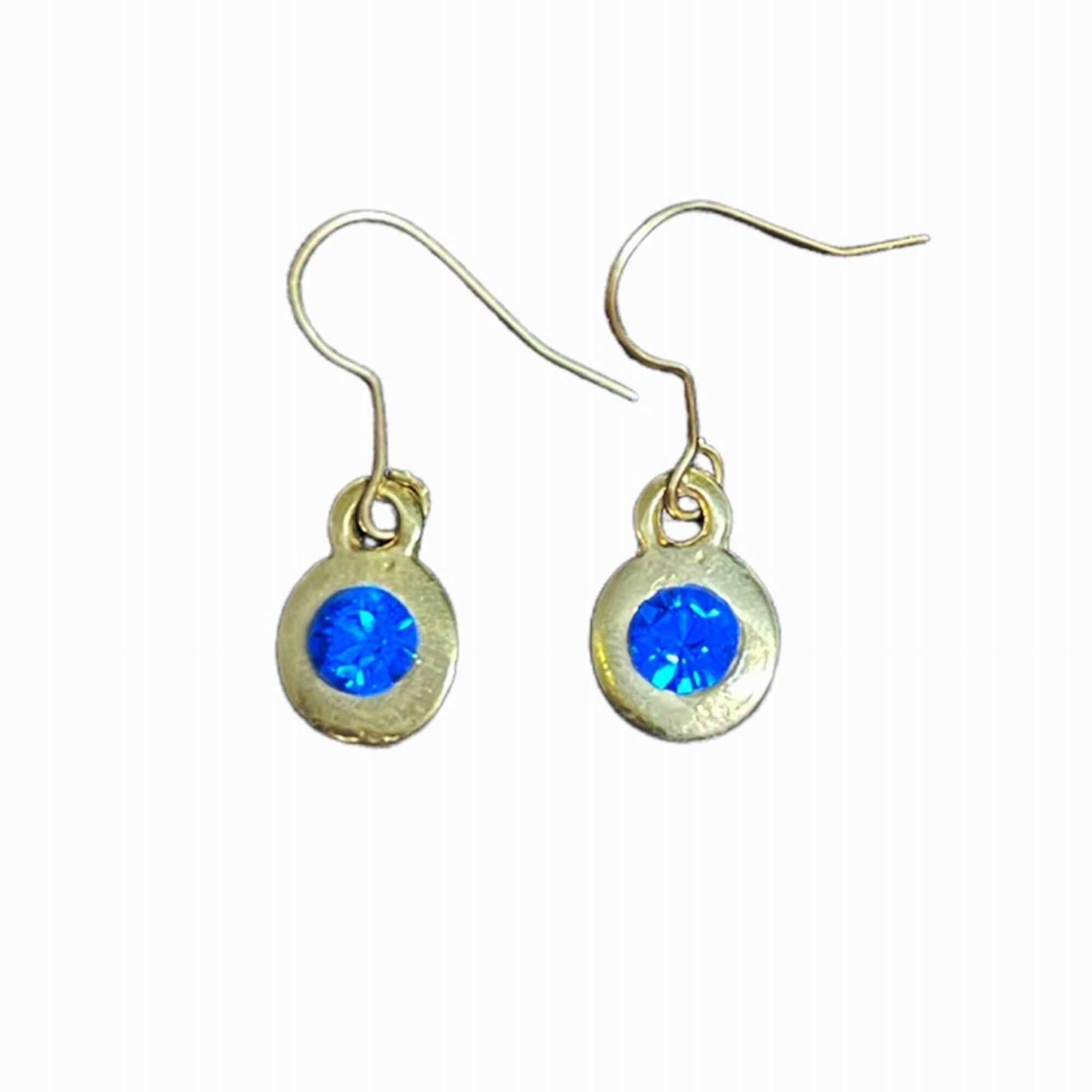 Mini blue crystal earring in gold