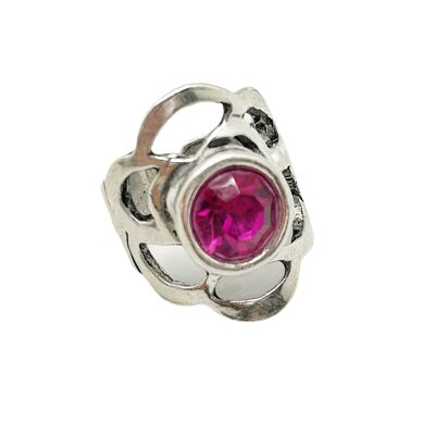 Bague nid d'abeille avec cristal SW fuschia