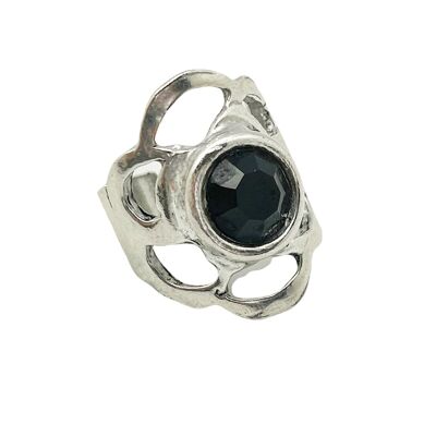 Honeycomb ring with black SW crystal