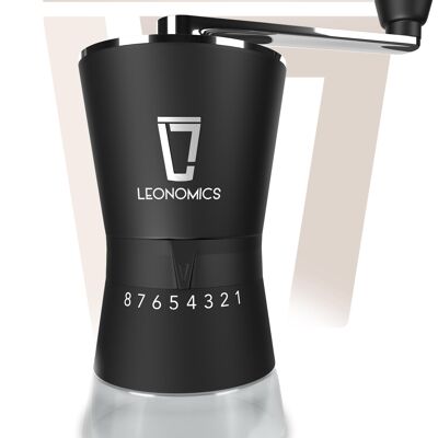 Molinillo de café manual negro con 8 modos de molienda ajustables Leonomics