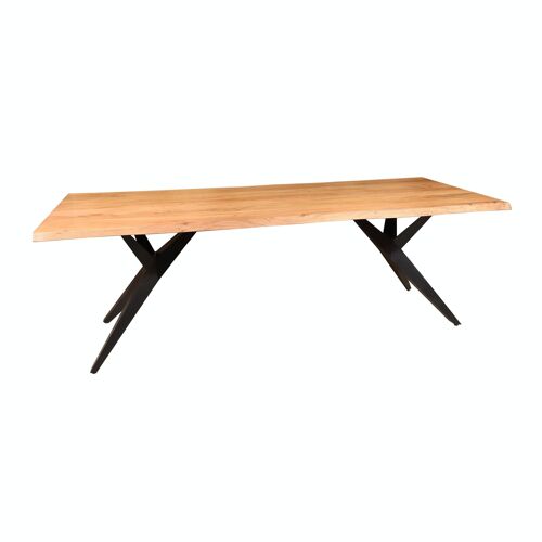 TABLE EN BOIS D'ACACIA AVEC PIEDS EN METAL NOIR 230X100X76CM HAMER