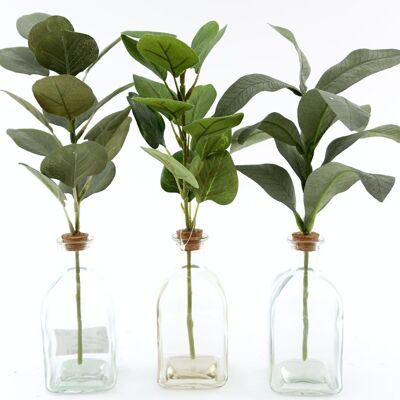 Set di tre foglie artificiali in vaso