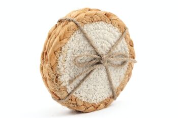 Ensemble de quatre sous-verres ronds tressés en jute et crème 1