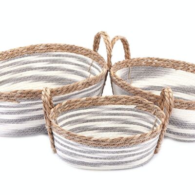 Set of Three Stripey Oval Storage Baskets