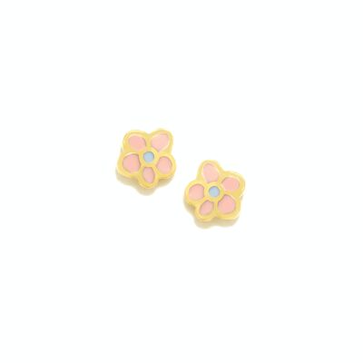 PENDIENTES FLOR ROSA NEW BEBÉ PLATA C/BAÑO ORO