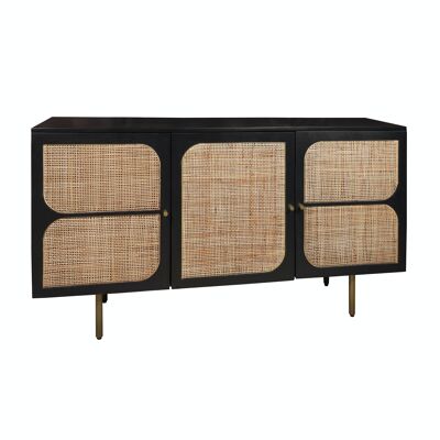 3-DOOR SIDEBOARD IN MANGO WOOD AND RATTAN CANE WITH GOLDEN BRASS LEGS 140X40X75CM MANAUS.