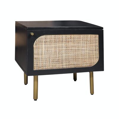 SIDE CABINET IN MANGO WOOD AND RATTAN CANE WITH GOLDEN BRASS LEGS 50X40X50CM MANAUS.