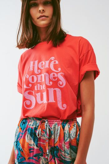 T-shirt avec texte Here Comes The Sun en orange 4
