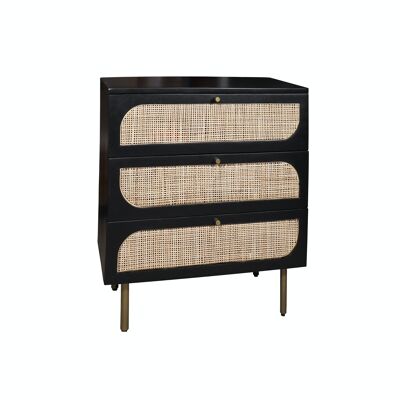 CHEST OF 3 DRAWERS IN MANGO WOOD AND RATTAN CANE WITH GOLDEN BRASS LEGS 70X40X80CM MANAUS.