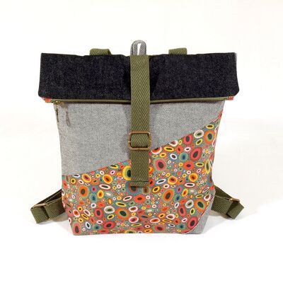 Sac à dos en coton bio cercles olive