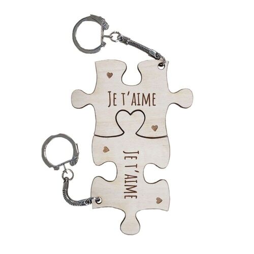 Porte-clés puzzle en bois "Je t'aime"