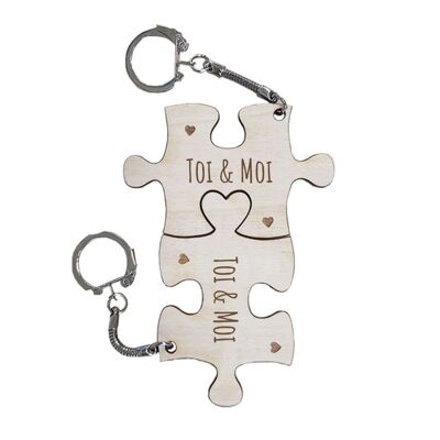 Porte-clés puzzle en bois "Toi & Moi"