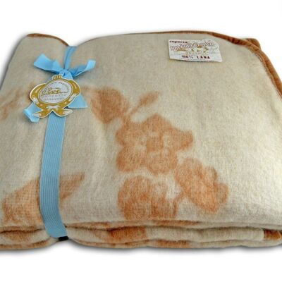 Blanket in Pure Virgin Wool 450 gr/m2 with Floral Processing - 100% Made in Italy - Warm and Soft (Beige/Cream)