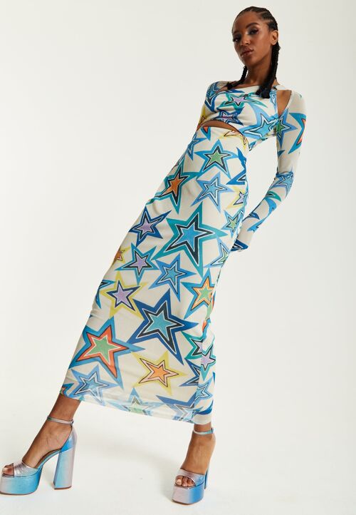 House of Holland Star Print Maxi Dress With Cut Out Details