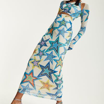 House of Holland Star Print Maxi Dress With Cut Out Details