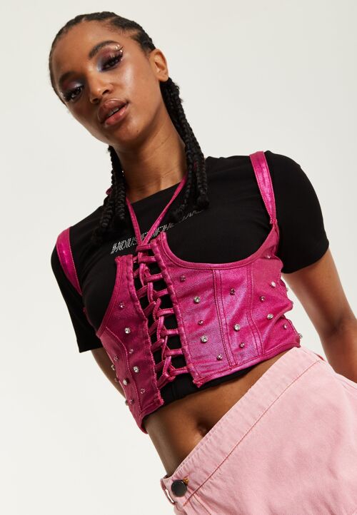 Buy wholesale House of Holland Hot Pink Studded Corset Top