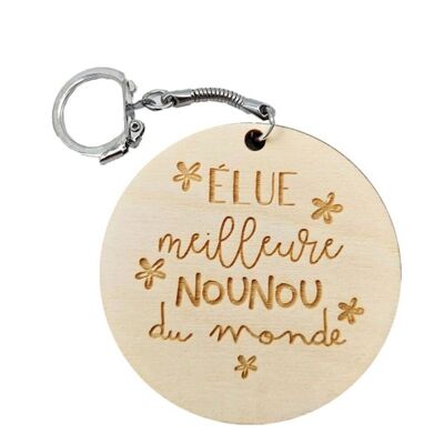 "Elected best nanny in the world" wooden key ring