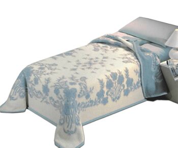 Couverture en Pure Laine Vierge 450 gr/m2 avec Traitement Floral - 100% Made in Italy - Chaude et Douce (Bleu Clair) 3