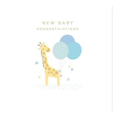 Carte Nouveau bébé / Girafe avec ballons