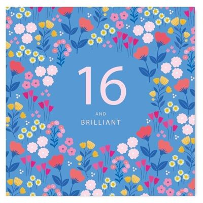 Geburtstagskarte mit Blumen für 16 Jahre