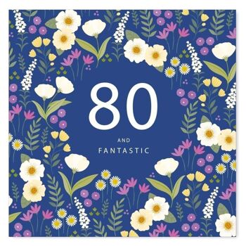 Carte d'anniversaire florale de 80 ans