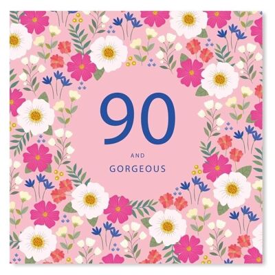 Tarjeta de cumpleaños floral de 90 años