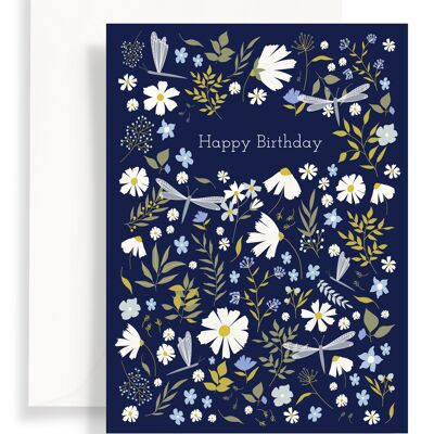 Daisies and Dragonflies Birthday - Navy-