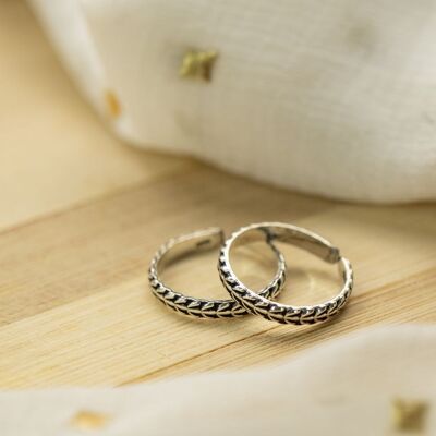 925 Silver Slim Leaf Bohemian Adjustable Dainty Band Toe Ring