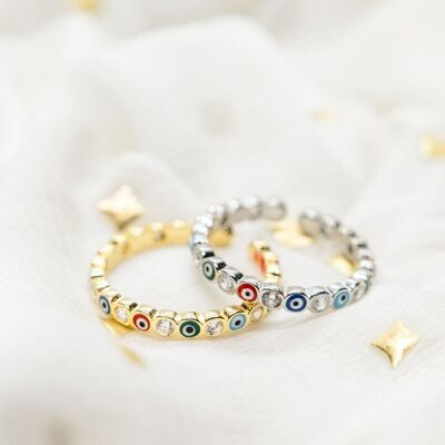 Adjustable Multicolour Minimalist Slim Stacking Evil Eye Band Ring