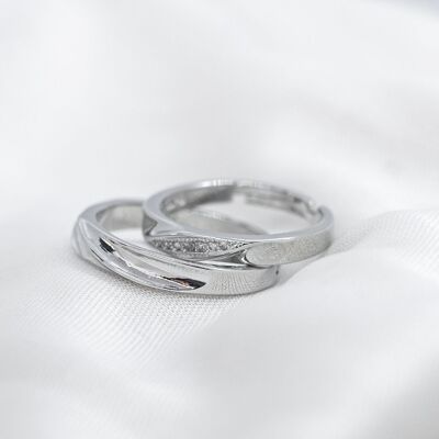 Adjustable Silver Couple Promise Band Zircon Ring set