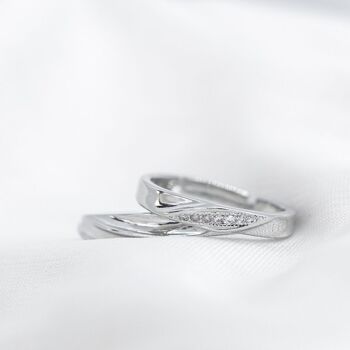 Ensemble de bagues Zircon réglables en argent Couple Promise Band 2