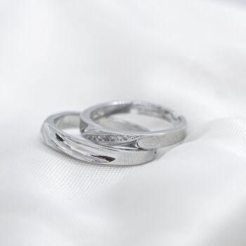 Ensemble de bagues Zircon réglables en argent Couple Promise Band 9