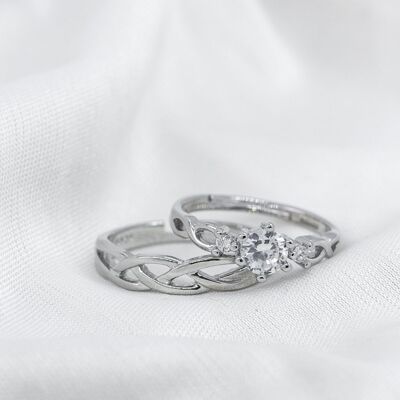 Ensemble de bagues assorties en Zircon tressé pour couple en argent réglable