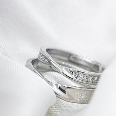 Adjustable Silver Couple Promise Twist Zircon Matching Ring set