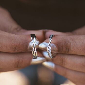 Ensemble de bagues assorties en zircon torsadé pour couple en argent réglable 2