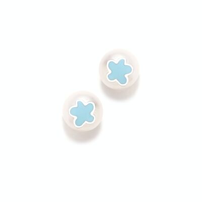 PENDIENTES ROSCA PERLA FLOR AZUL