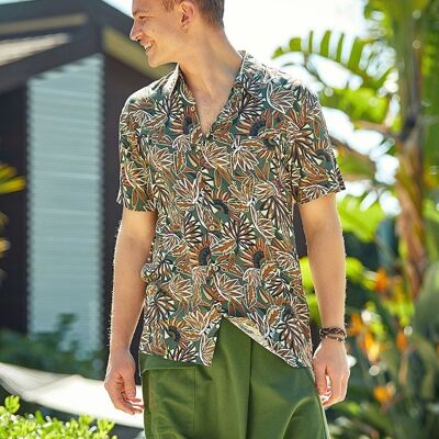 Camicia da uomo a maniche corte verde