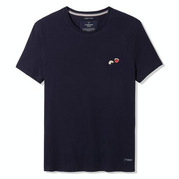 Tee-shirt manche courte Baptiste brodé café croissant bleu marine