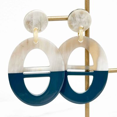 Boucles d'oreilles en corne véritable - Bleu pétrole